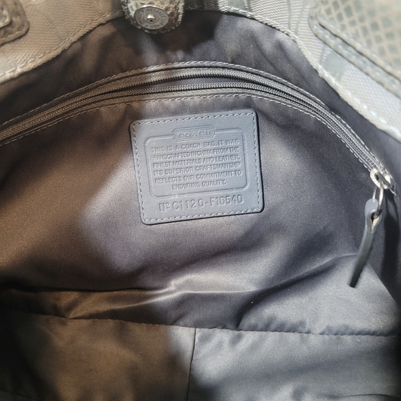 Coach Penelope Grey Signature Logo Carryall Canvas Bag with Embossed Snakeskin - Picture 10 of 14